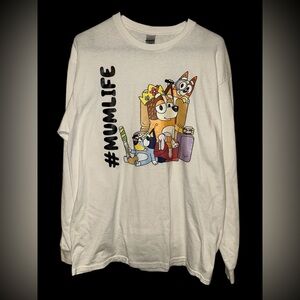 Bluey White Long-Sleeved Cotton Graphic T-Shirt #MUMLIFE Worn Once size L